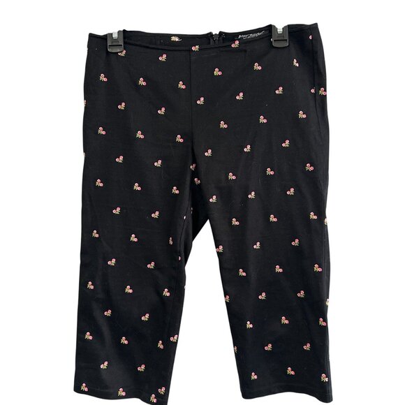 Vtg 90s Betsey Johnson Black Label Pink Rosebud Embroidered Pedal Pusher Pants 6 - Picture 1 of 5